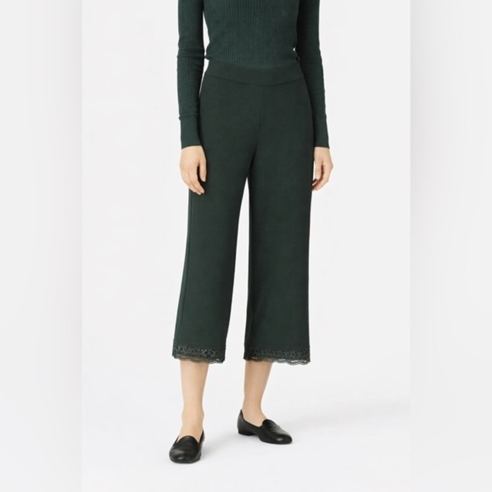 Club Monaco Prudeen Cropped Lace Hem Pants Green Size 2 Wide Leg